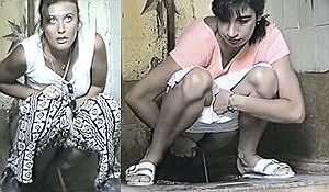 Русские тетки писают в уличном сортире