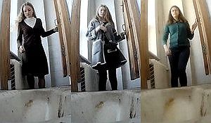 Скрытая камера за унитазом в женском туалете